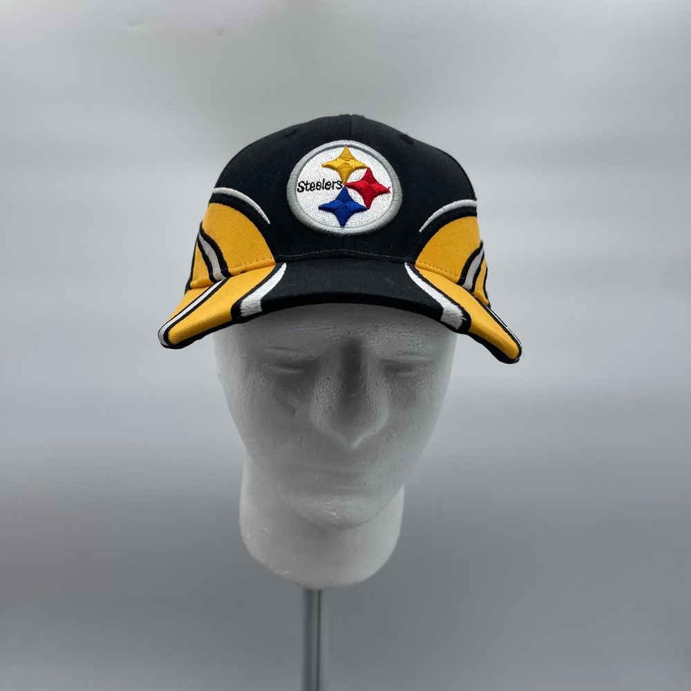 NFL Black Yellow Pittsburgh Steelers Graphic OSFA Strapback Baseball Hat 119208
